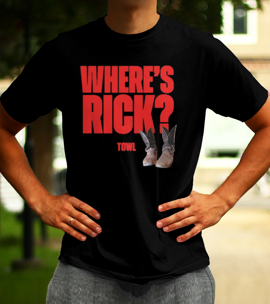 WHERE'S RICK TOWL Cowboy Boots Mystery T-Shirt