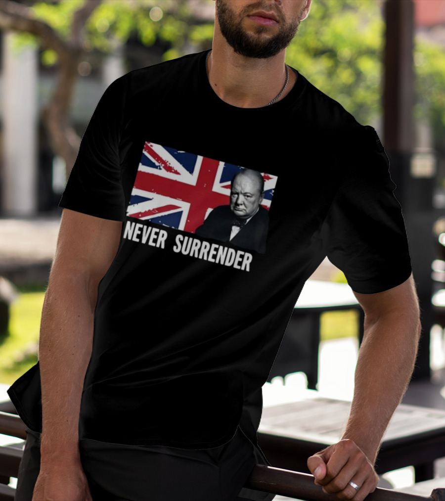 Never Surrender Winston Churchill Union Jack T-Shirt