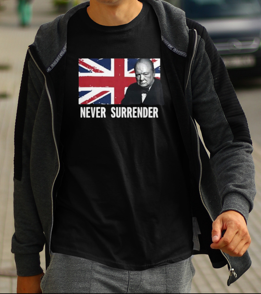 Never Surrender Winston Churchill Union Jack T-Shirt