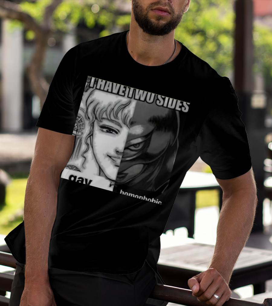 I Have Two Sides Gay Homophobic Manga Character Split Face T-Shirt