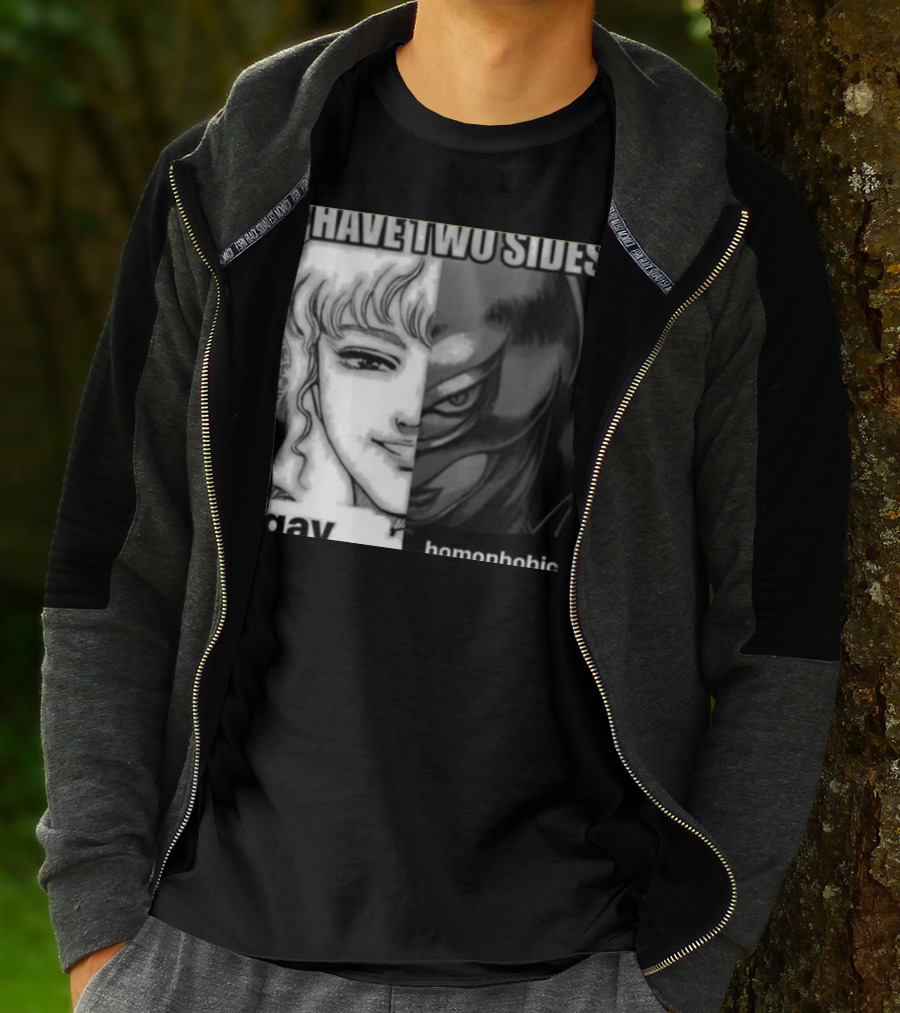 I Have Two Sides Gay Homophobic Manga Character Split Face T-Shirt