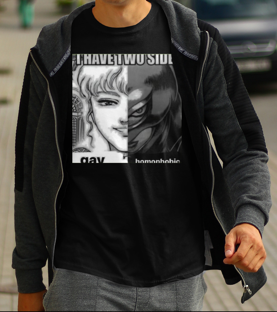 I Have Two Sides Gay Homophobic Manga Character Split Face T-Shirt