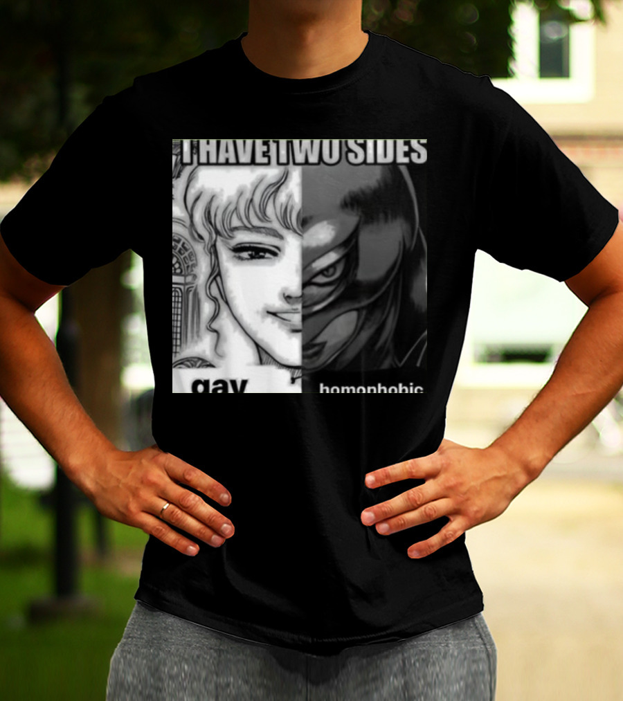 I Have Two Sides Gay Homophobic Manga Character Split Face T-Shirt