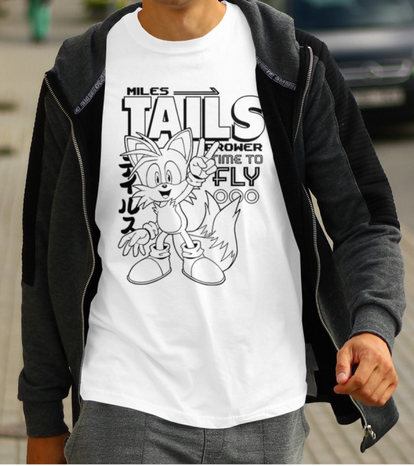 Miles Tails Prower Time To Fly Japanese Text T-Shirt