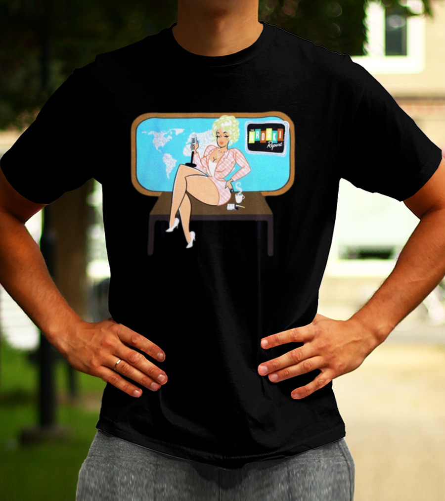 Broski Report News Blonde Host With Microphone And World Map T-Shirt