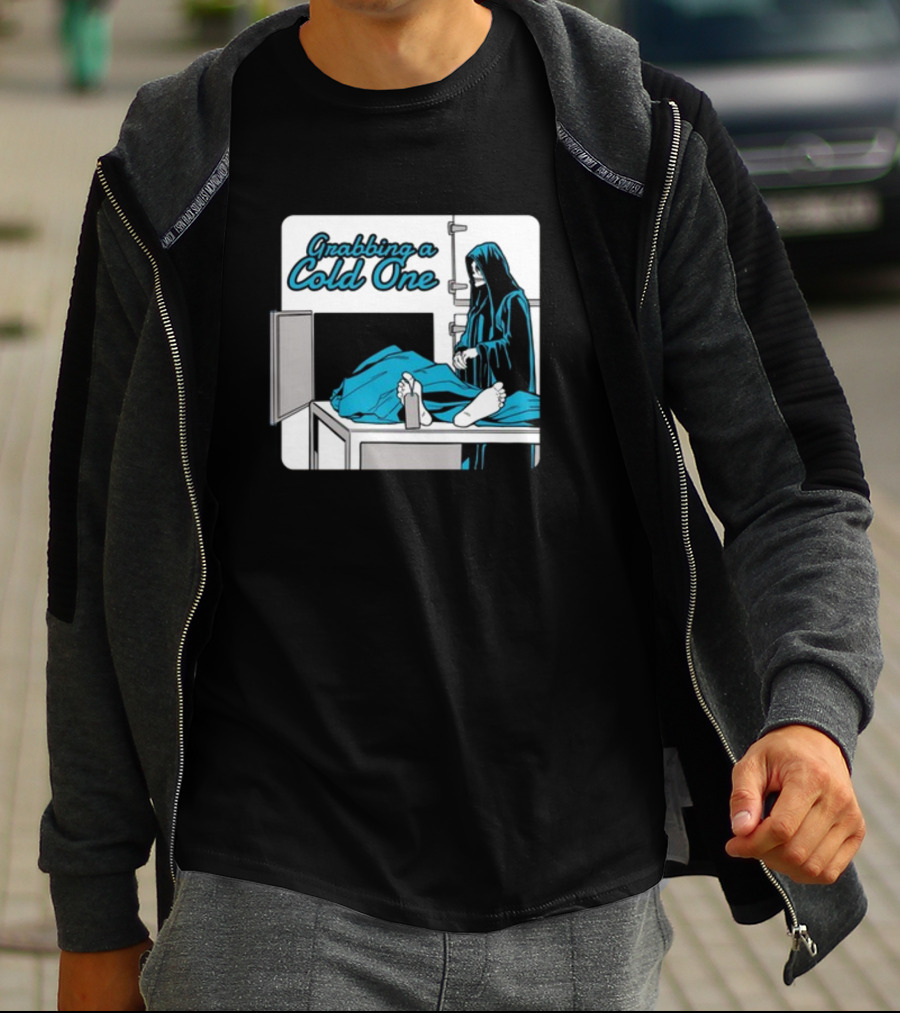Grabbing A Cold One Grim Reaper With Feet On Morgue Table T-Shirt