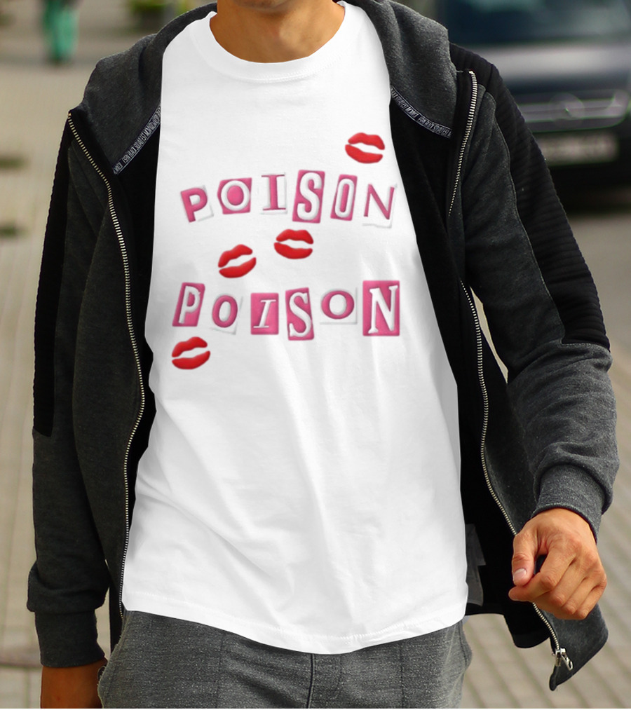 POISON POISON Red Lips Text Blocks T-Shirt