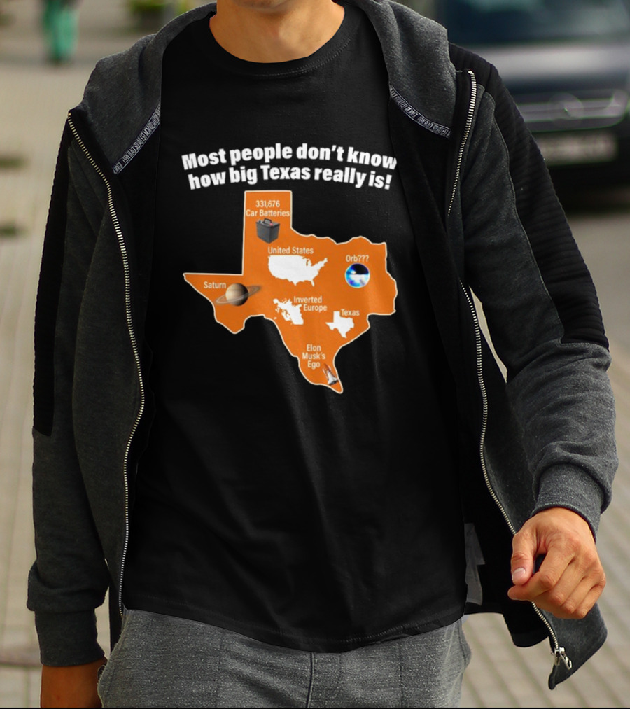 Funny Texas Map With Saturn Elon Musk's Ego And Car Batteries T-Shirt