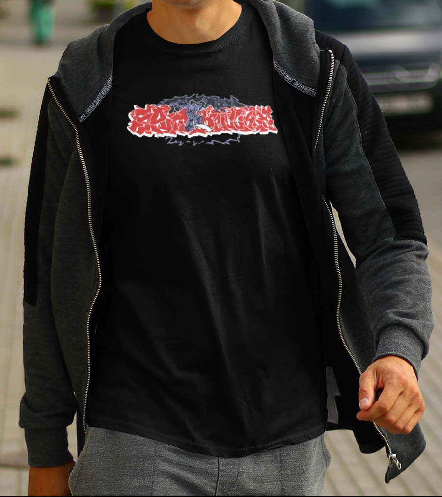 Splitknuckle Monster Red Graffiti Text With Dark Blue Creature T-Shirt