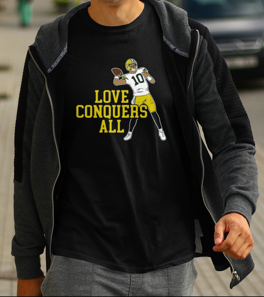 Love Conquers All Green And Yellow Number 10 Football Player T-Shirt