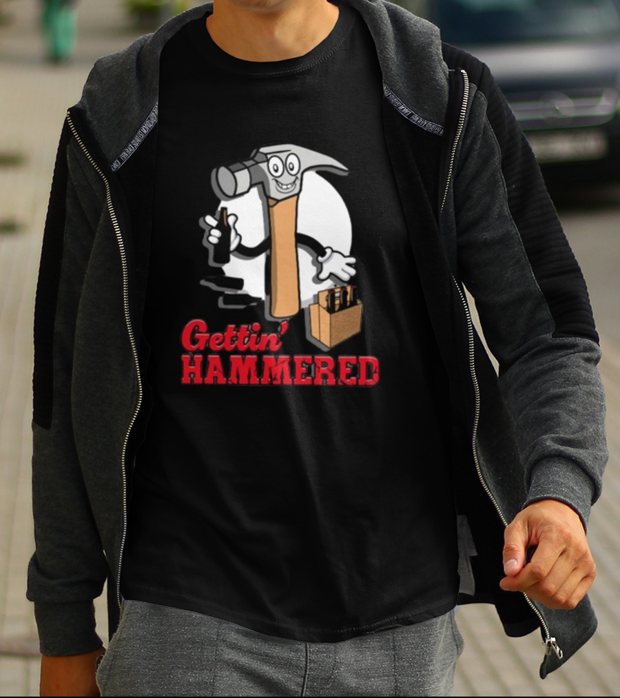 Gettin' Hammered With Cartoon Hammer And Drinks T-Shirt