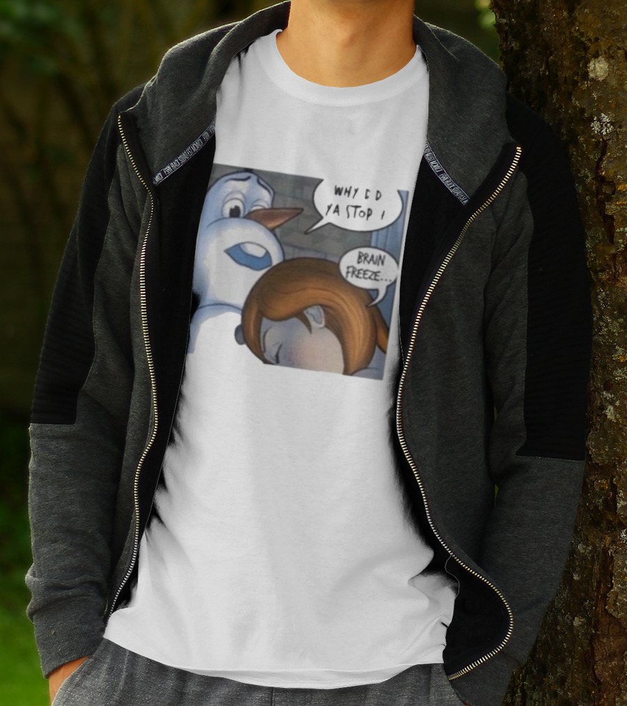 Why Did Ya Stop Brain Freeze Snowman And Girl Cartoon T-Shirt
