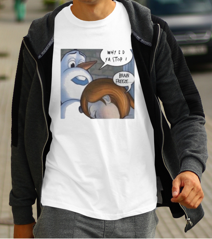 Why Did Ya Stop Brain Freeze Snowman And Girl Cartoon T-Shirt