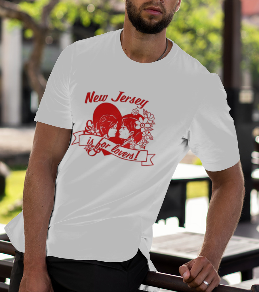 New Jersey Is For Lovers Red Heart Floral Banner T-Shirt
