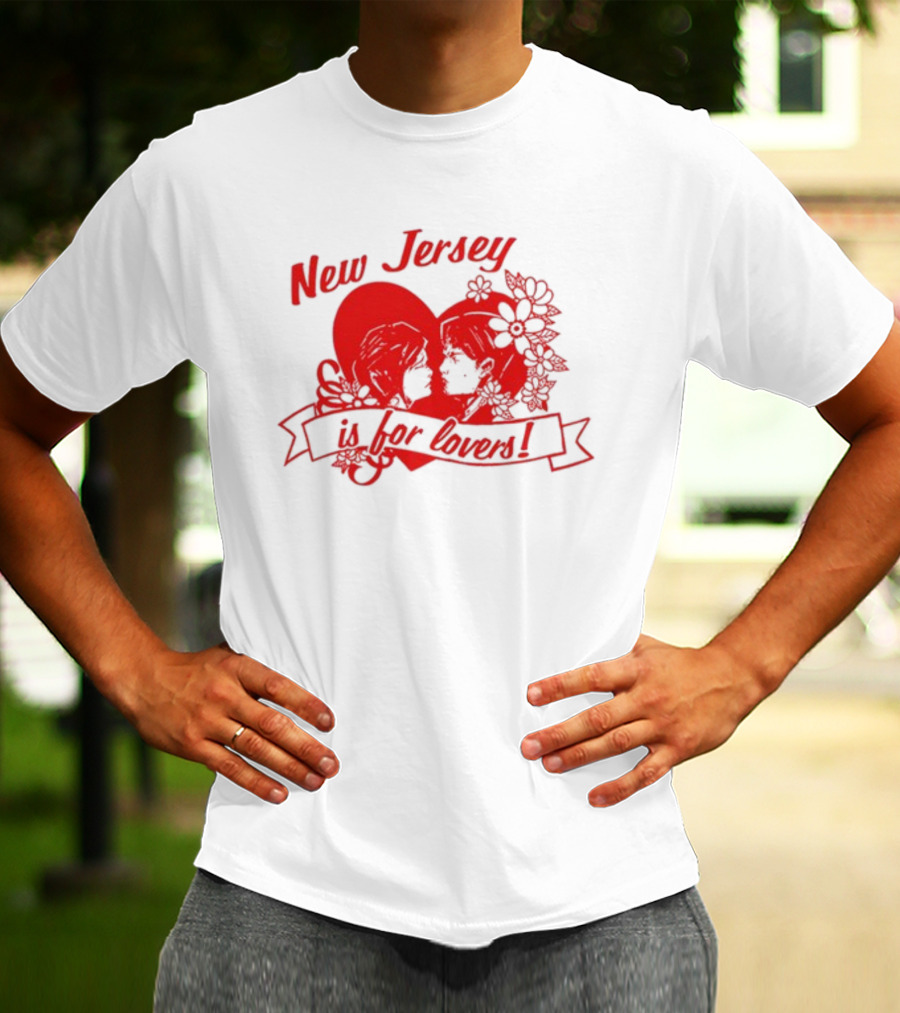 New Jersey Is For Lovers Red Heart Floral Banner T-Shirt