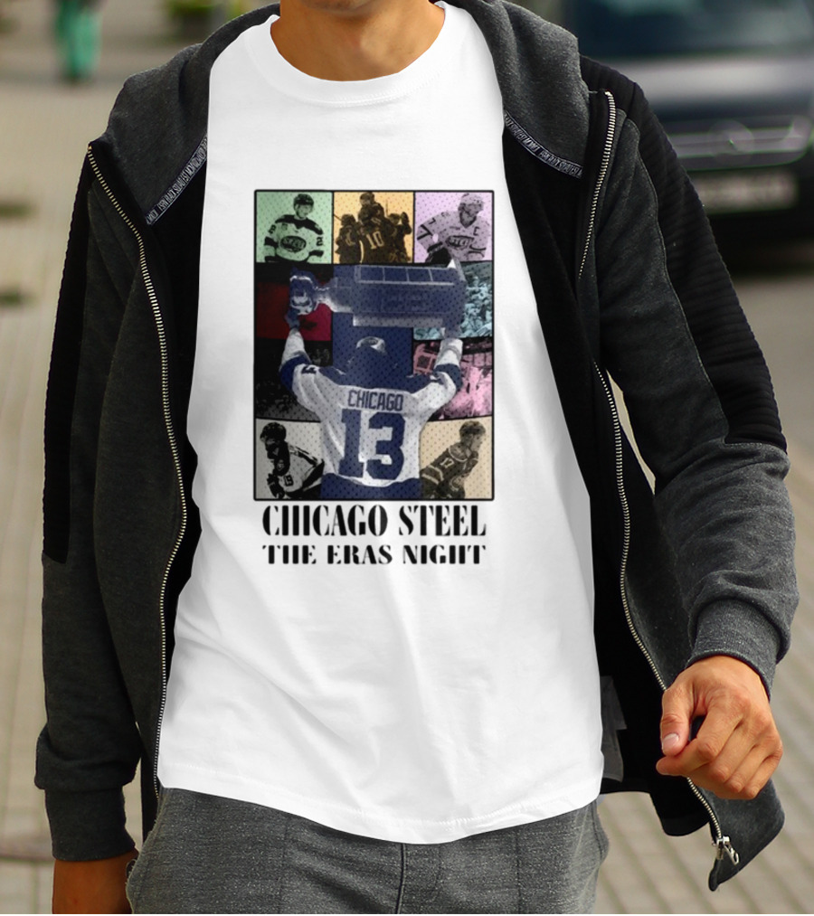 Chicago Steel The Eras Night Number 13 Hockey Collage T-Shirt