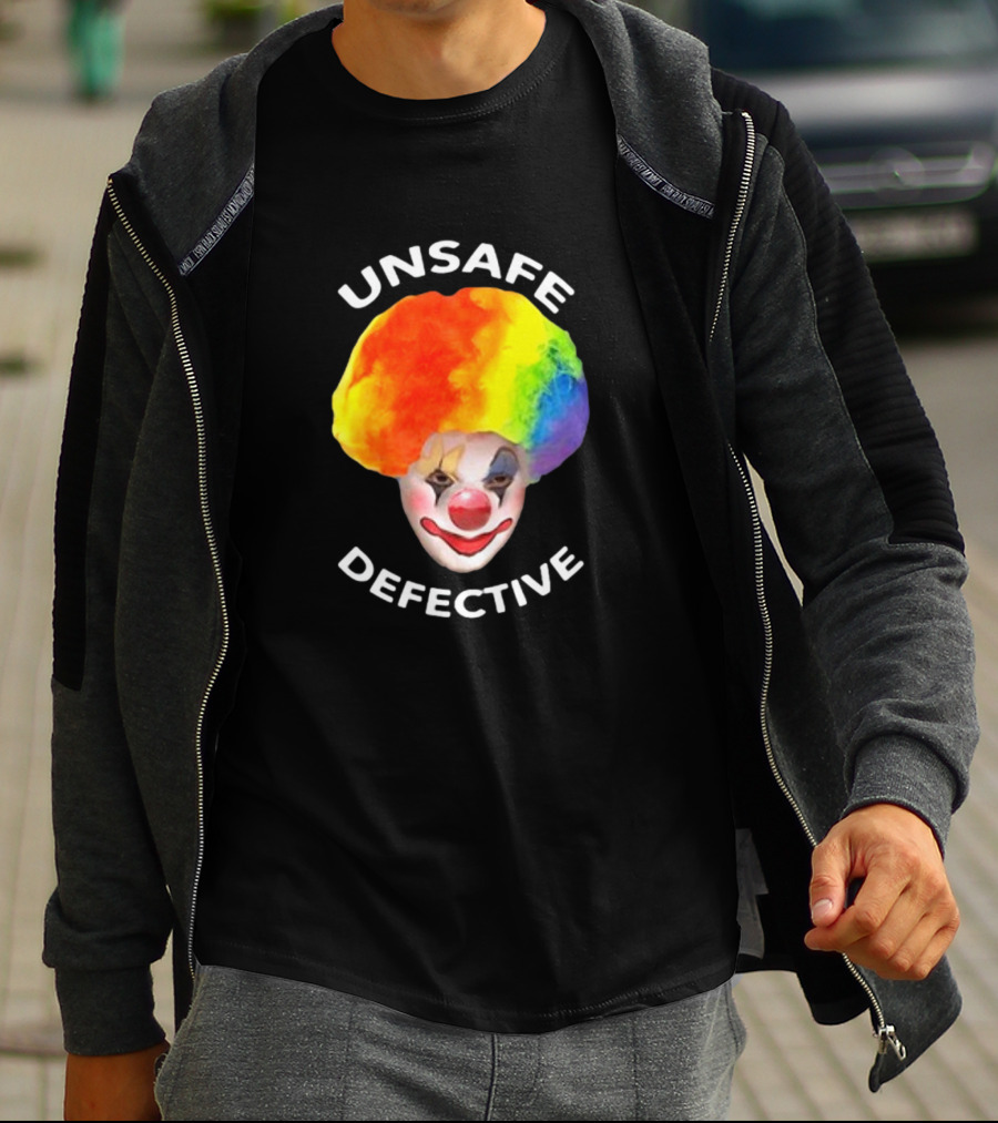Unsafe Defective Clown Rainbow Hair Face T-Shirt