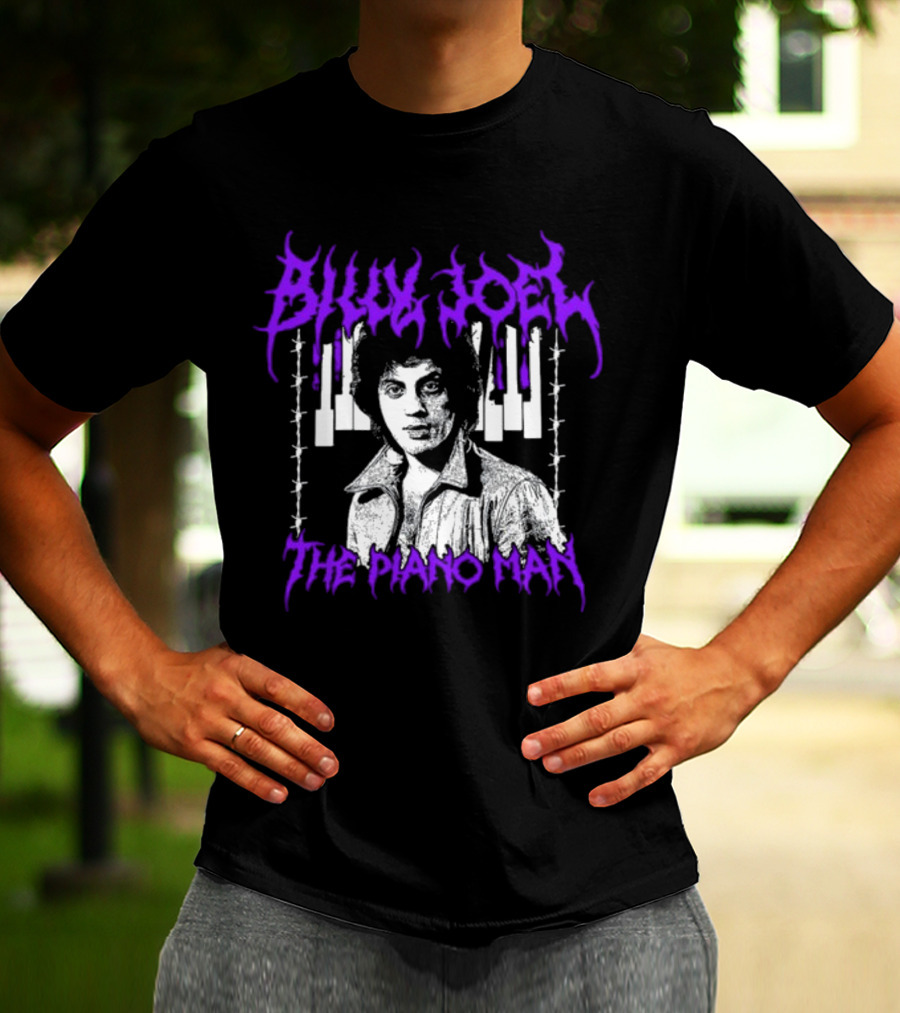 Billy Joel The Piano Man Purple Lettering Piano Keys T-Shirt