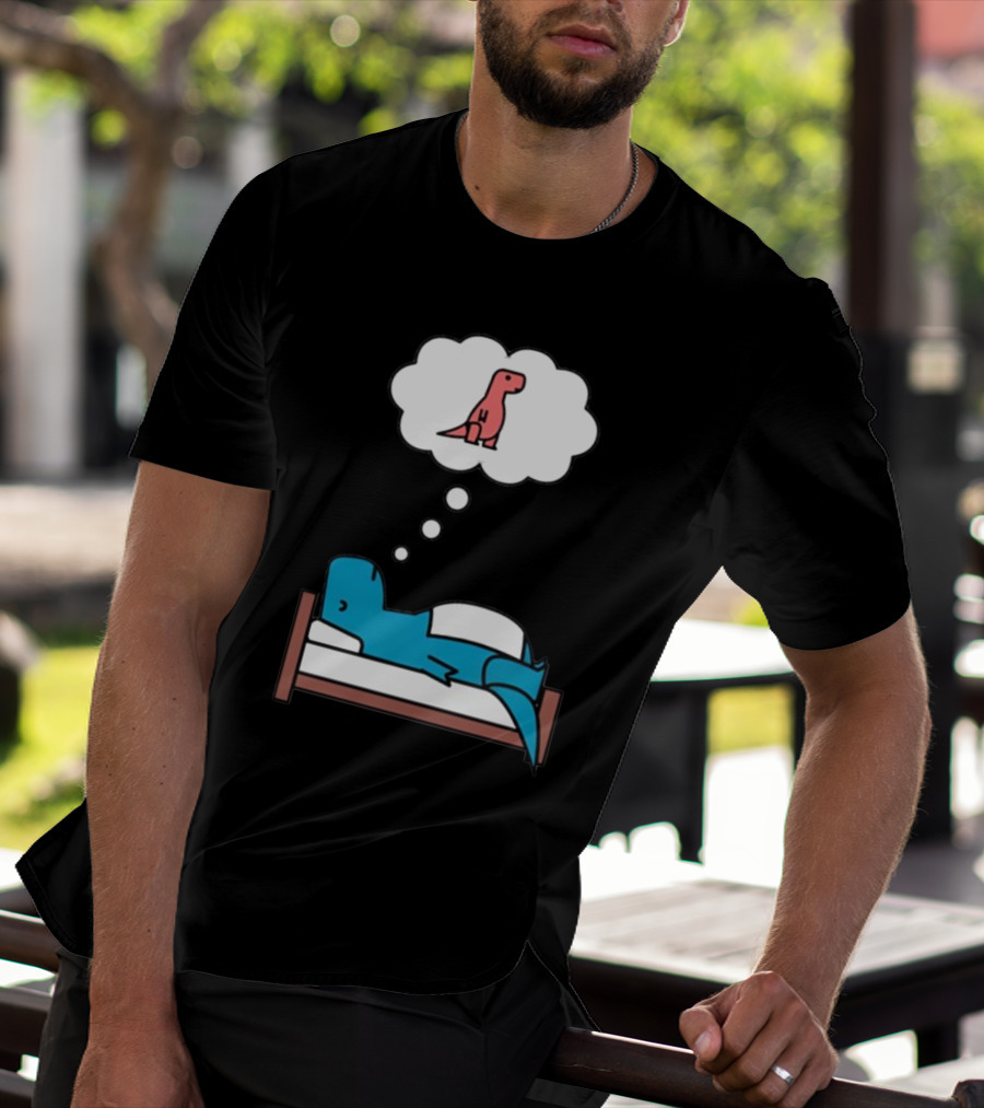 Dinosaur Dreaming BlueRex Sleeps And Imagines Red T-Rex T-Shirt