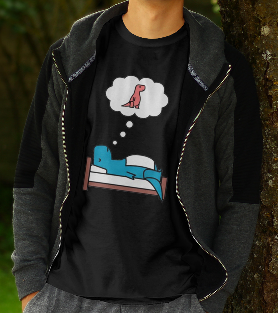 Dinosaur Dreaming BlueRex Sleeps And Imagines Red T-Rex T-Shirt