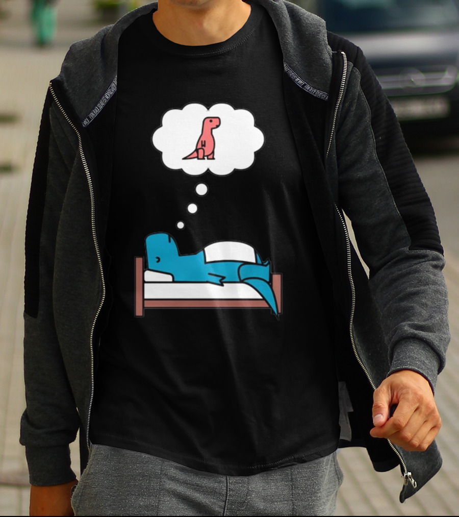 Dinosaur Dreaming BlueRex Sleeps And Imagines Red T-Rex T-Shirt