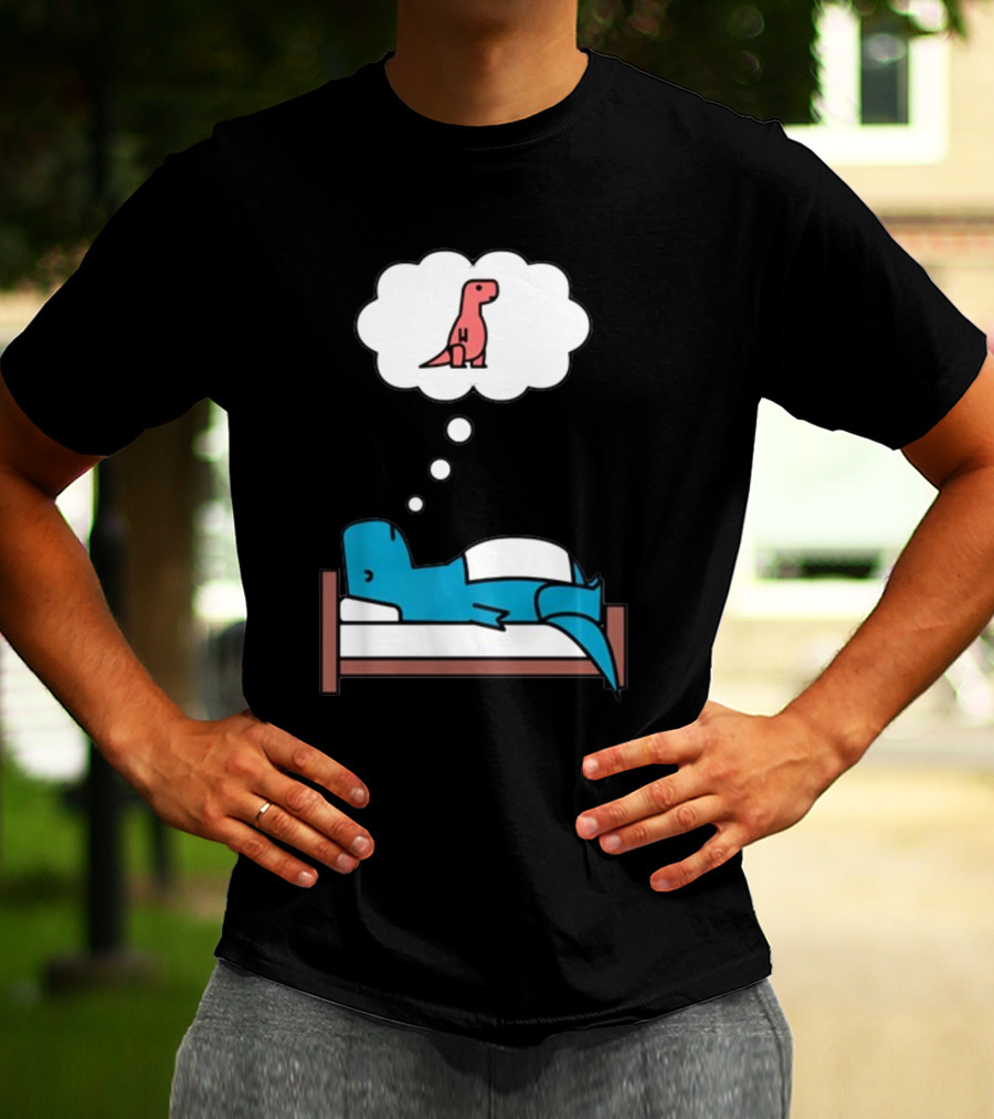Dinosaur Dreaming BlueRex Sleeps And Imagines Red T-Rex T-Shirt