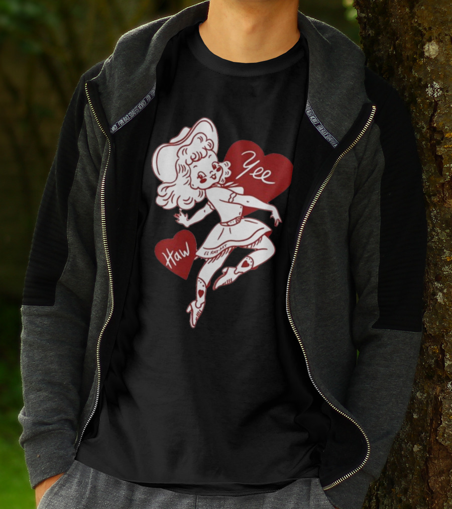 Elrayartist Yee Haw Valentines Girl With Hearts And Cowboy Hat T-Shirt
