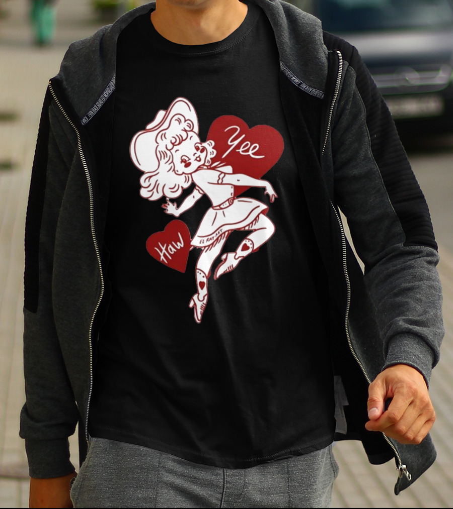 Elrayartist Yee Haw Valentines Girl With Hearts And Cowboy Hat T-Shirt