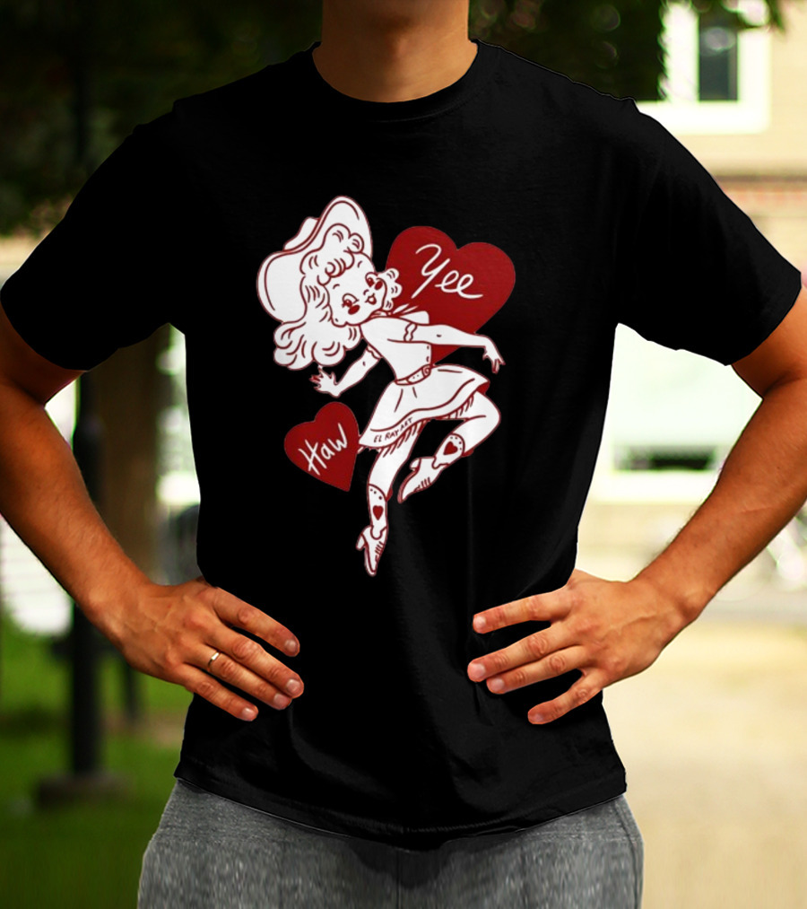 Elrayartist Yee Haw Valentines Girl With Hearts And Cowboy Hat T-Shirt