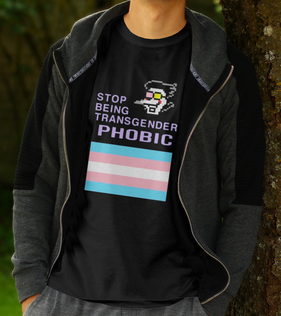 STOP BEING TRANSGENDER PHOBIC Deltarune Spamton Trans Flag T-Shirt