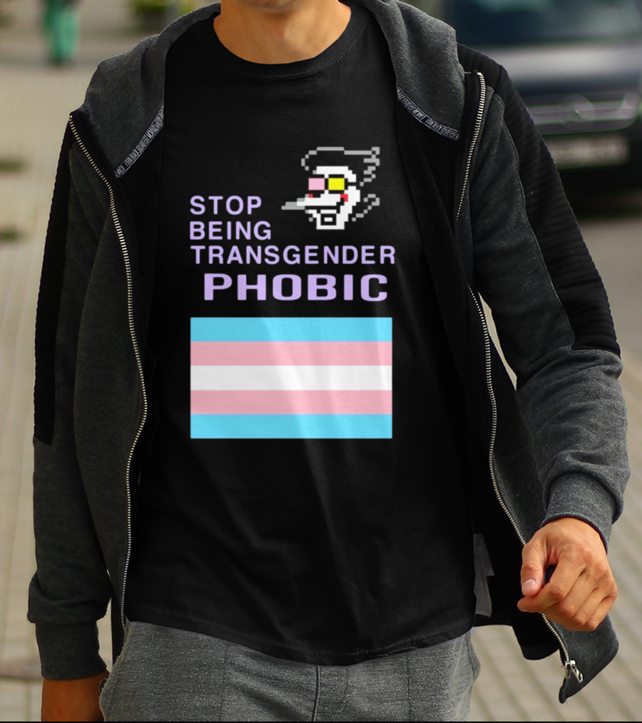 STOP BEING TRANSGENDER PHOBIC Deltarune Spamton Trans Flag T-Shirt
