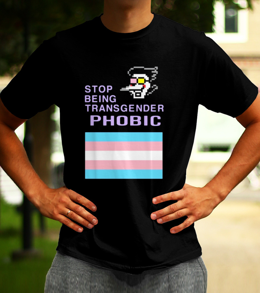 STOP BEING TRANSGENDER PHOBIC Deltarune Spamton Trans Flag T-Shirt