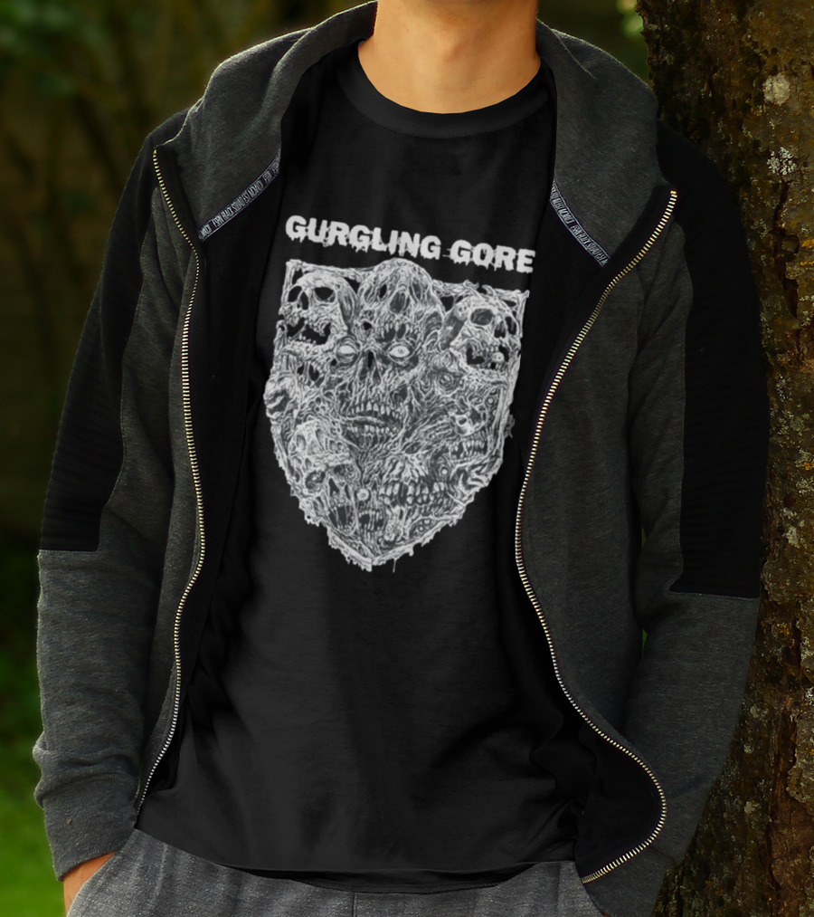 Gurgling Gore Skull Horror Shield T-Shirt