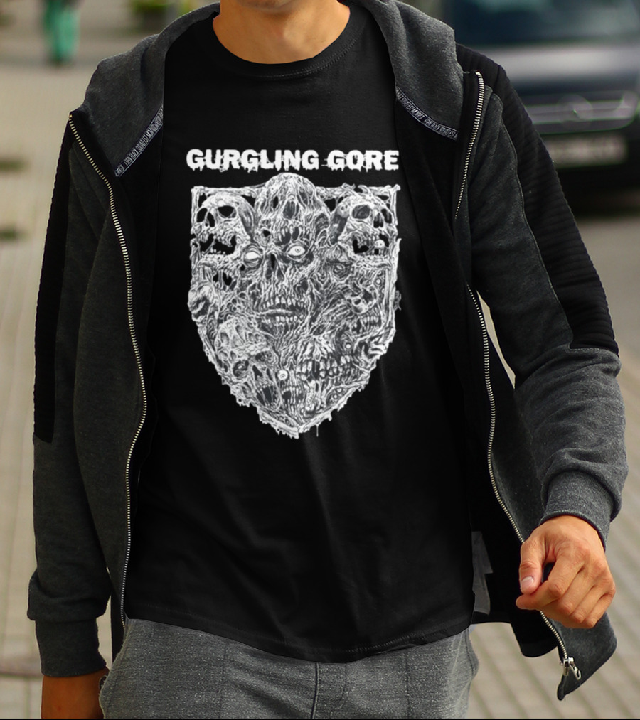 Gurgling Gore Skull Horror Shield T-Shirt