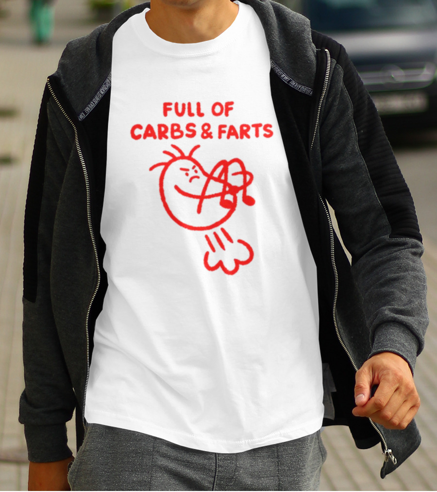 FULL OF CARBS AND FARTS Silly Cartoon Character Emitting Gas T-Shirt