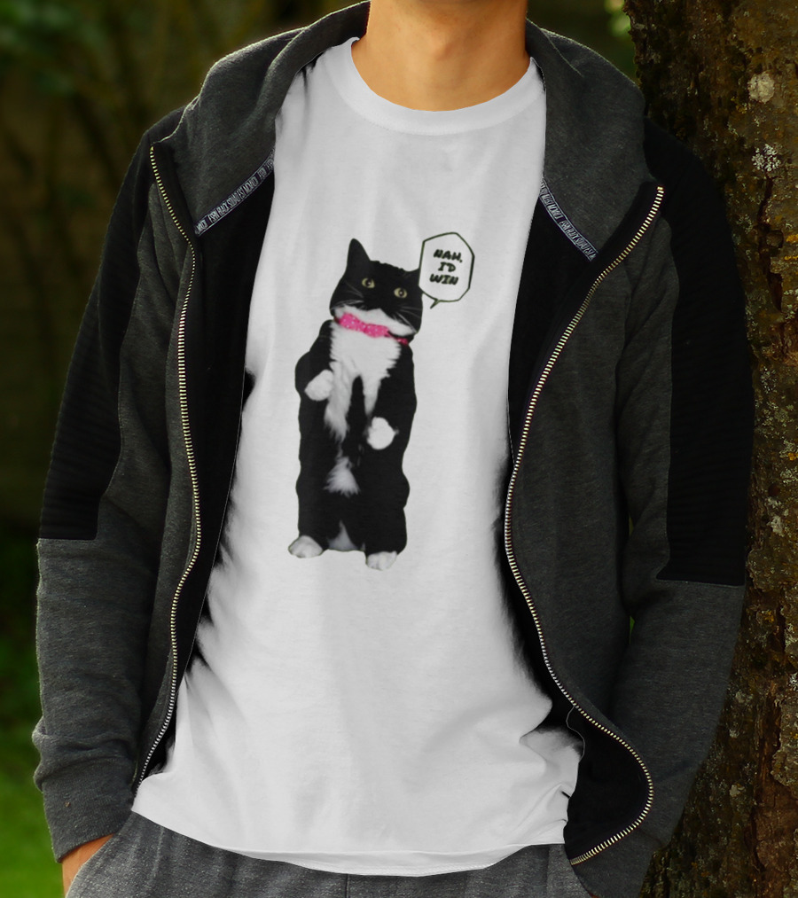 Nah I'd Win Cat Pink Collar Black And White Feline T-Shirt