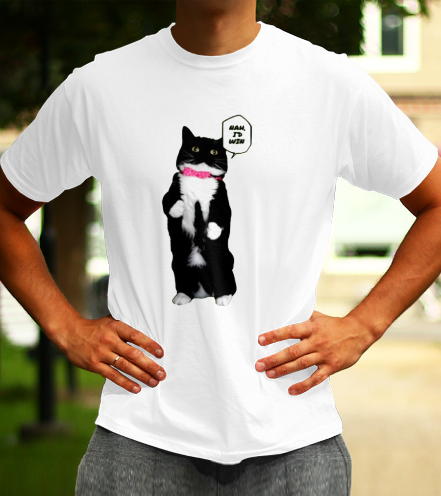 Nah I'd Win Cat Pink Collar Black And White Feline T-Shirt