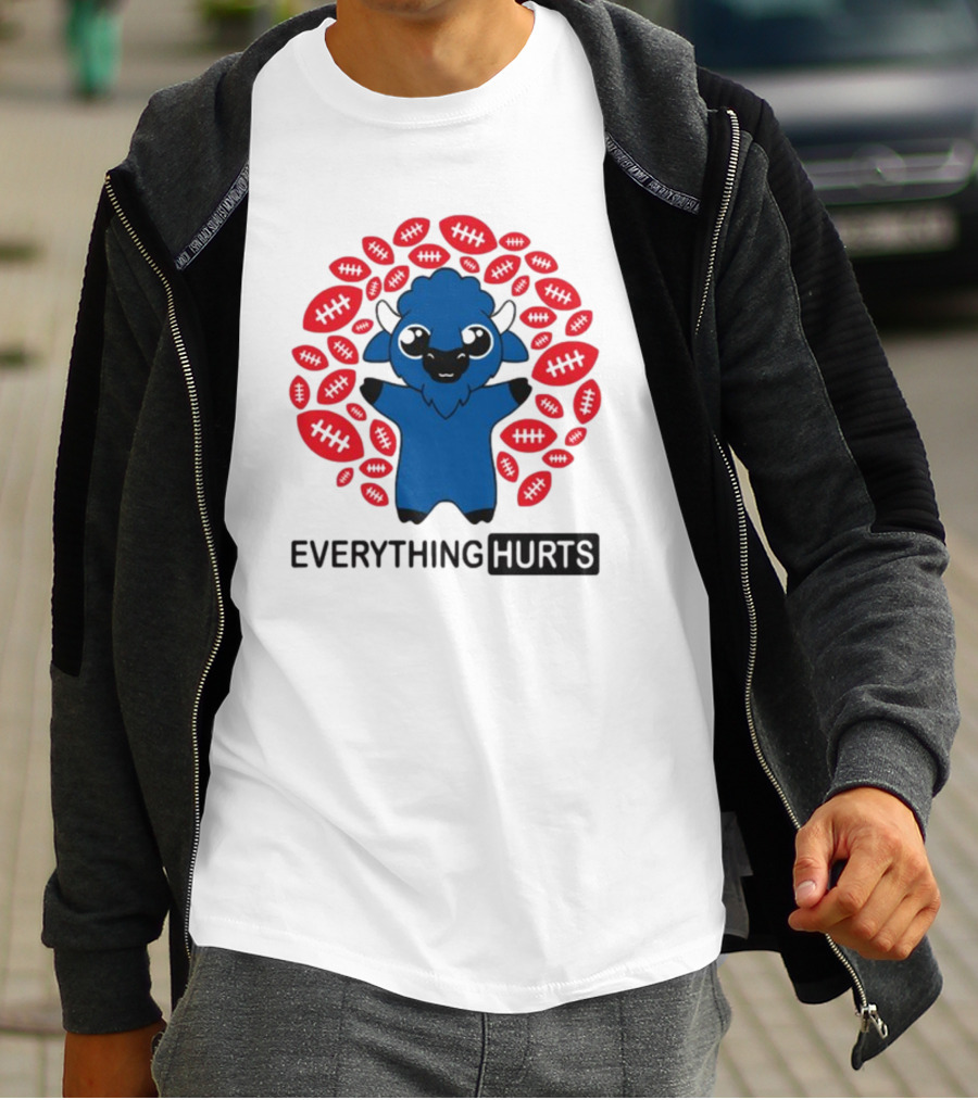 Buffalo Everything Hurts Surrounded By Red Footballs T-Shirt