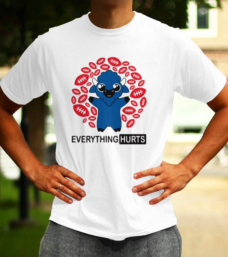 Buffalo Everything Hurts Surrounded By Red Footballs T-Shirt