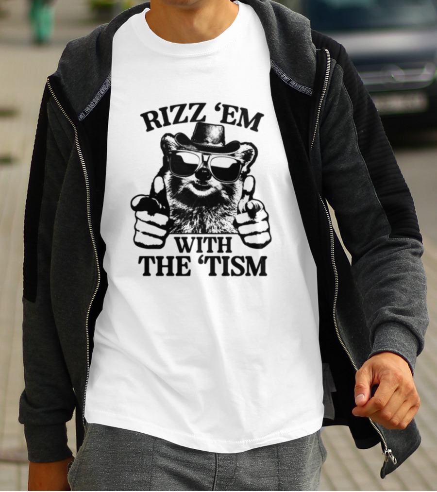 Raccoon In Sunglasses And Hat Rizz 'Em With The 'Tism Gotfunny T-Shirt