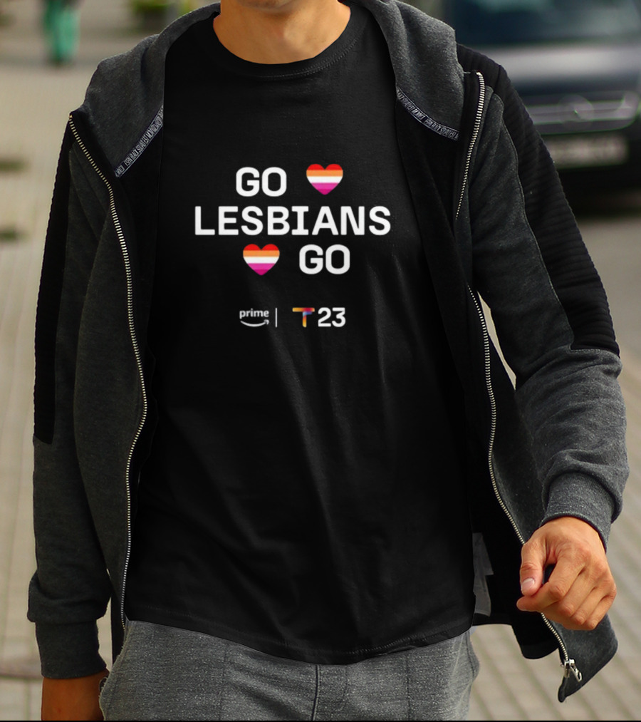 GO LESBIANS GO Heart Rainbow Prime T23 T-Shirt