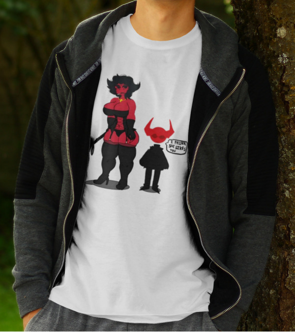 Thewboy Red Character With Devil Horns I Think She Likes You T-Shirt