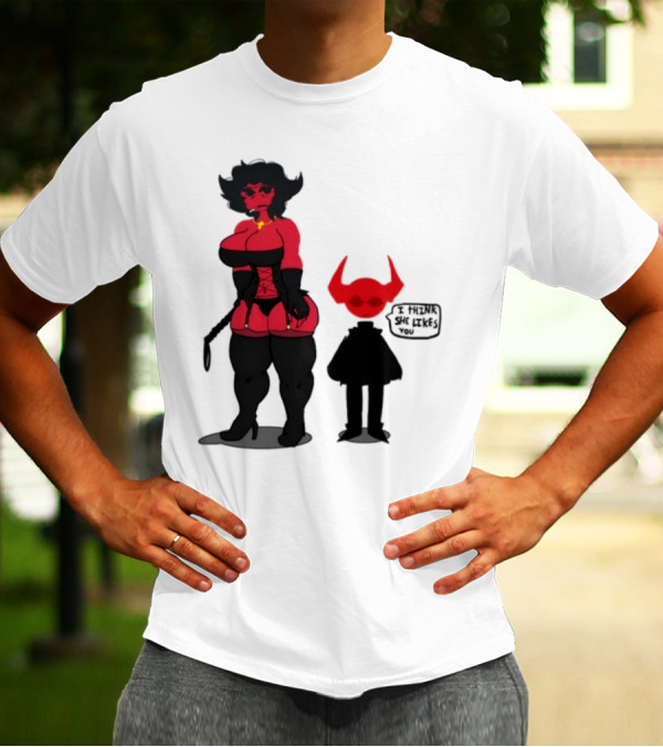 Thewboy Red Character With Devil Horns I Think She Likes You T-Shirt