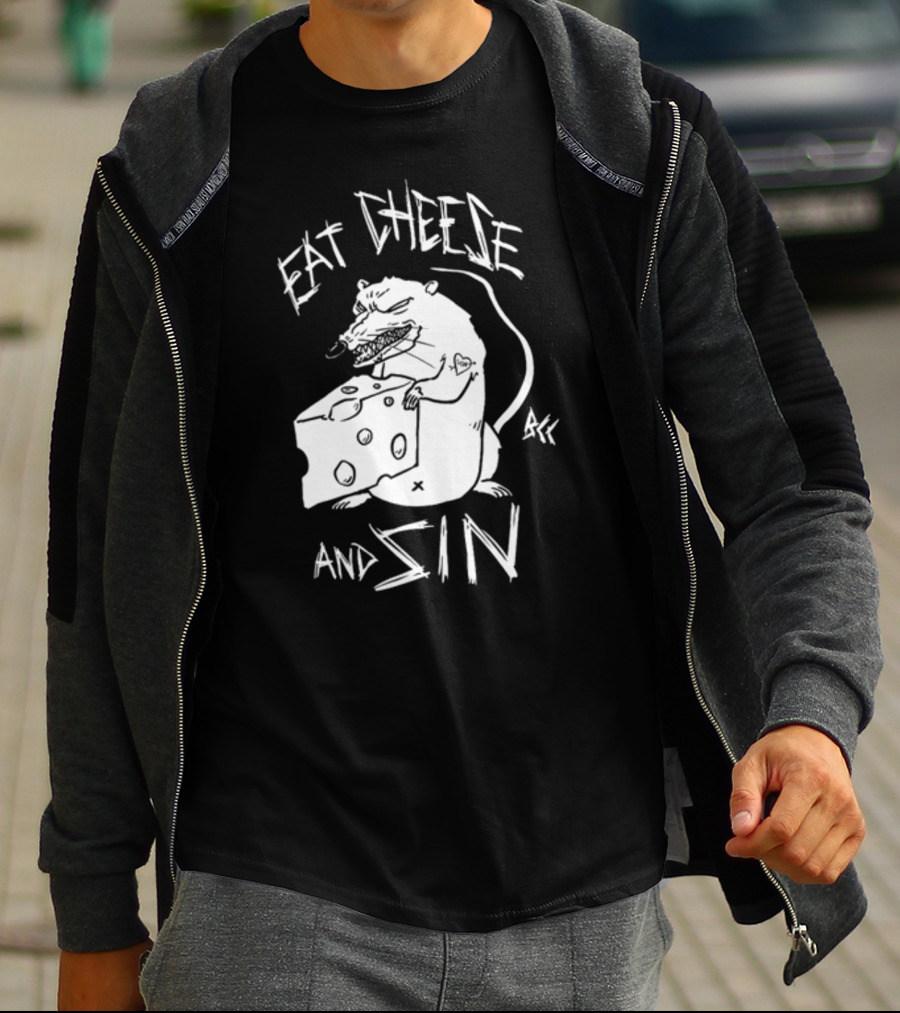 Blackcraft Cult Eat Cheese And Sin Rat Illustration BCC Text T-Shirt