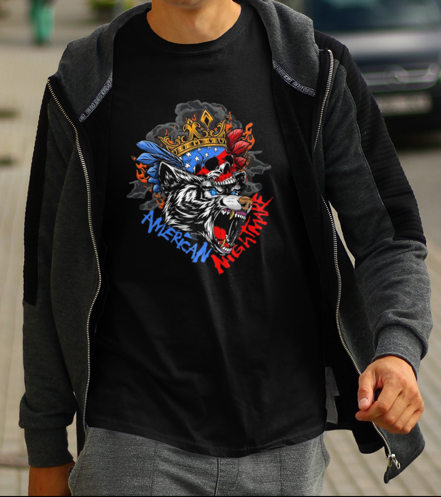 American Nightmare Skull With Crown And Wolf T-Shirt