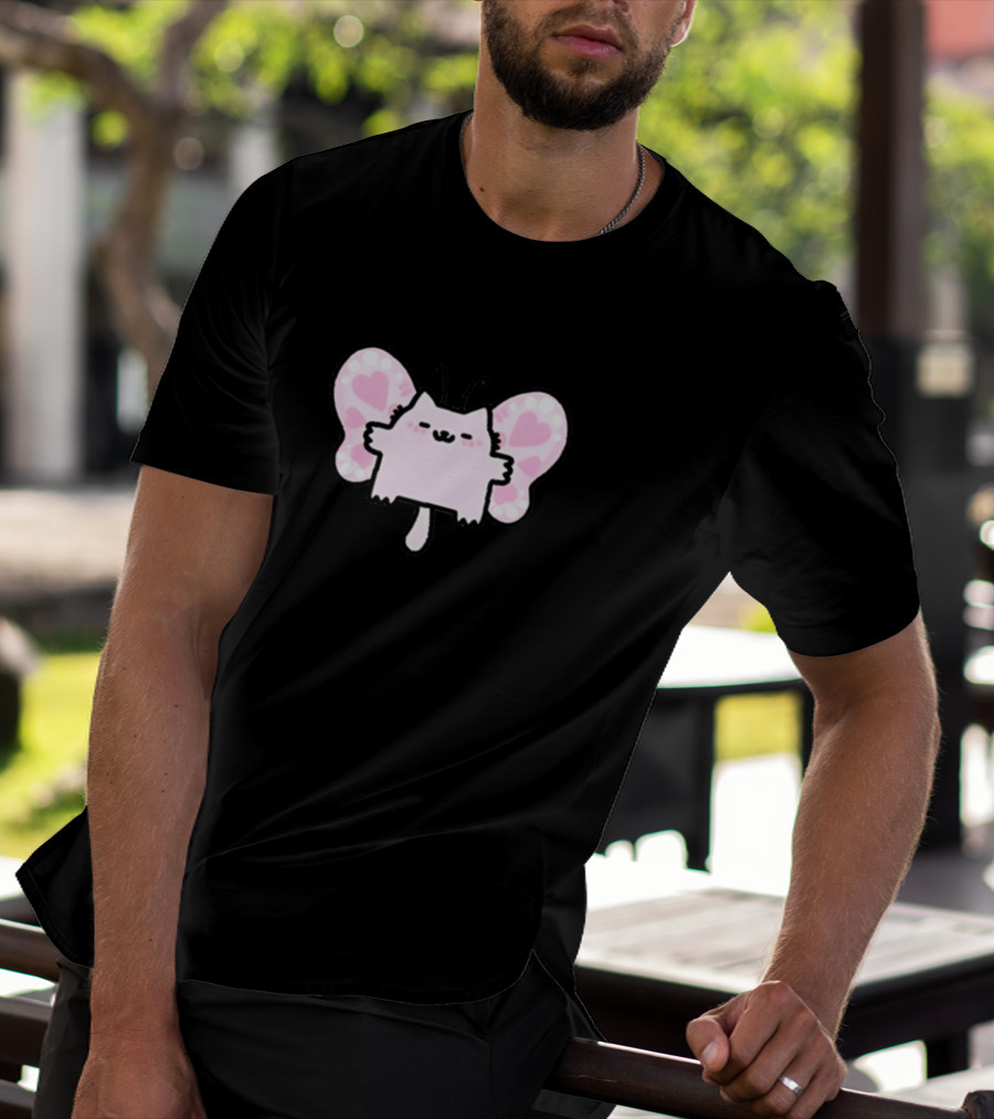 Sillynubcat Butterflycat Pink Heart Wings T-Shirt
