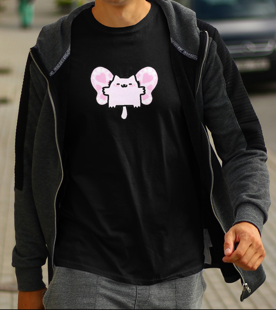 Sillynubcat Butterflycat Pink Heart Wings T-Shirt