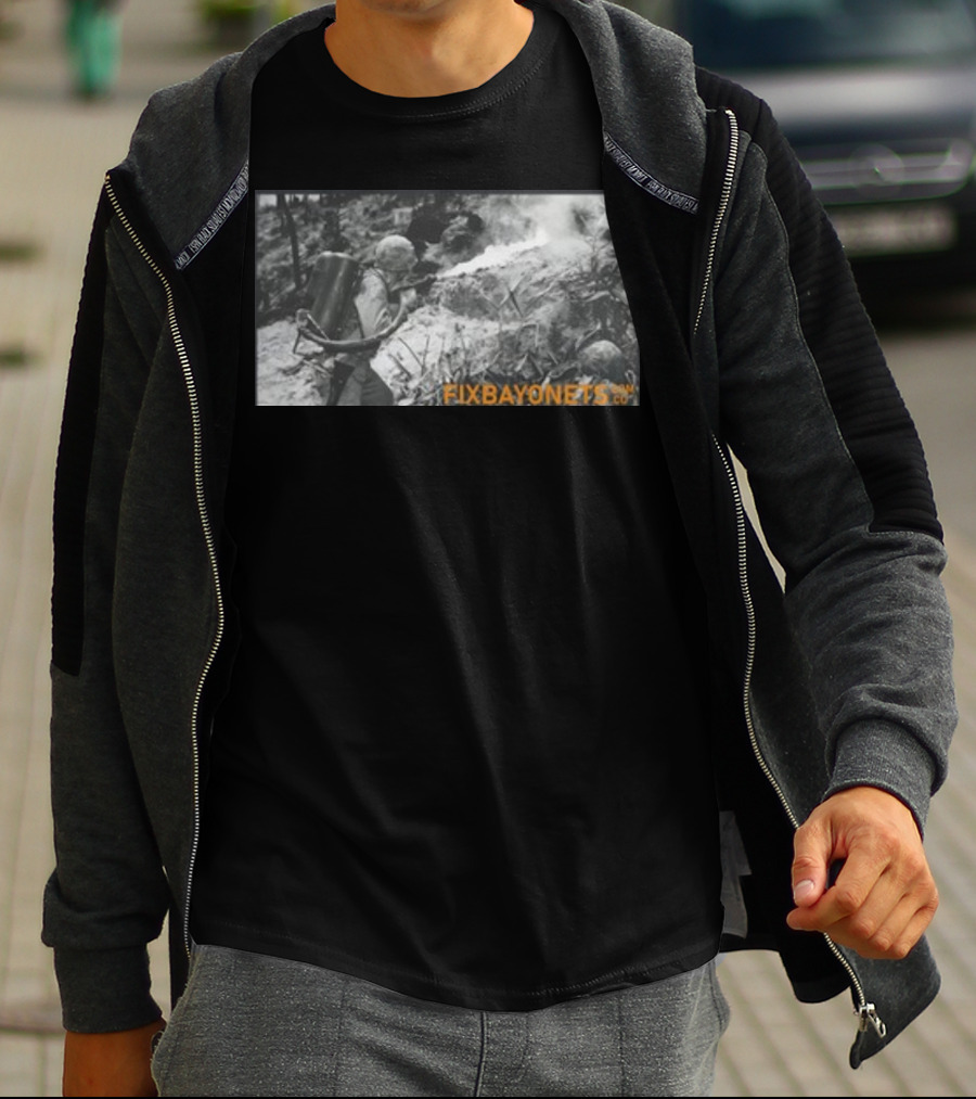 Fix Bayonets WWII Flamethrower Soldier Scene T-Shirt
