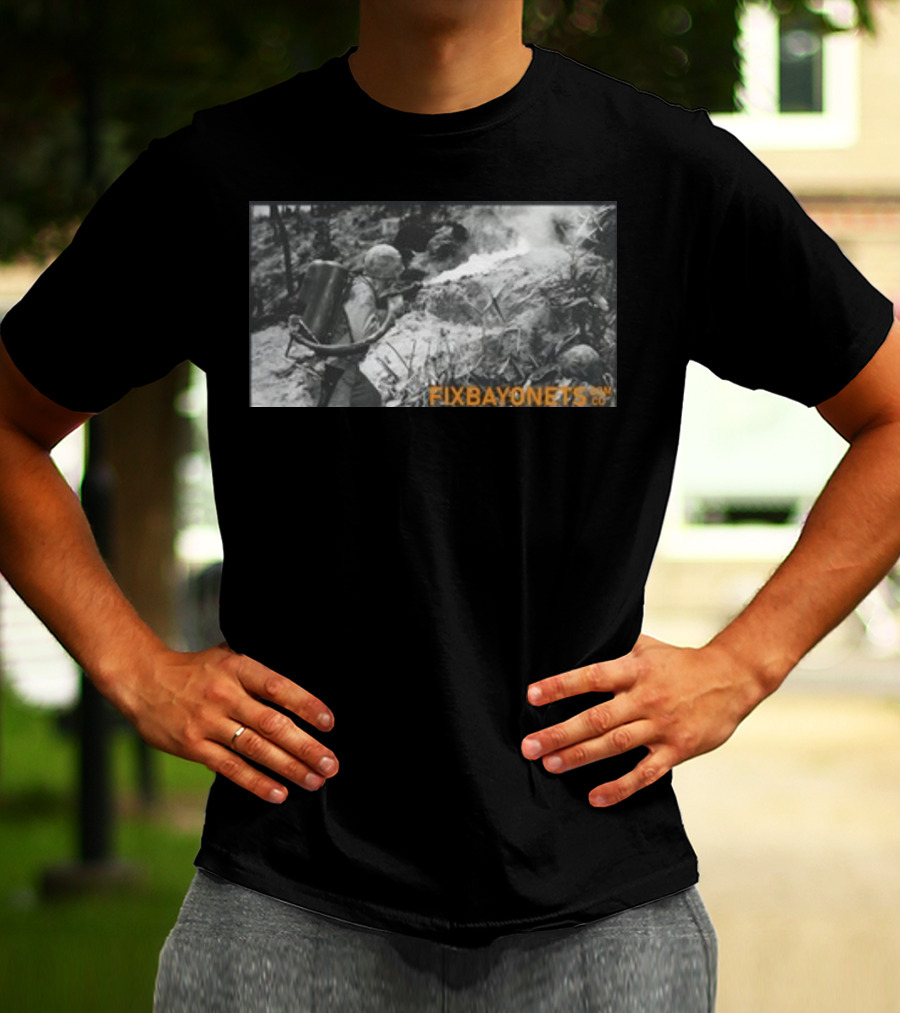Fix Bayonets WWII Flamethrower Soldier Scene T-Shirt