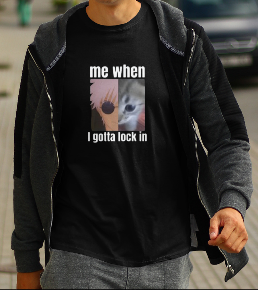 Me When I Gotta Lock In Anime Character And Cat Face Edit T-Shirt